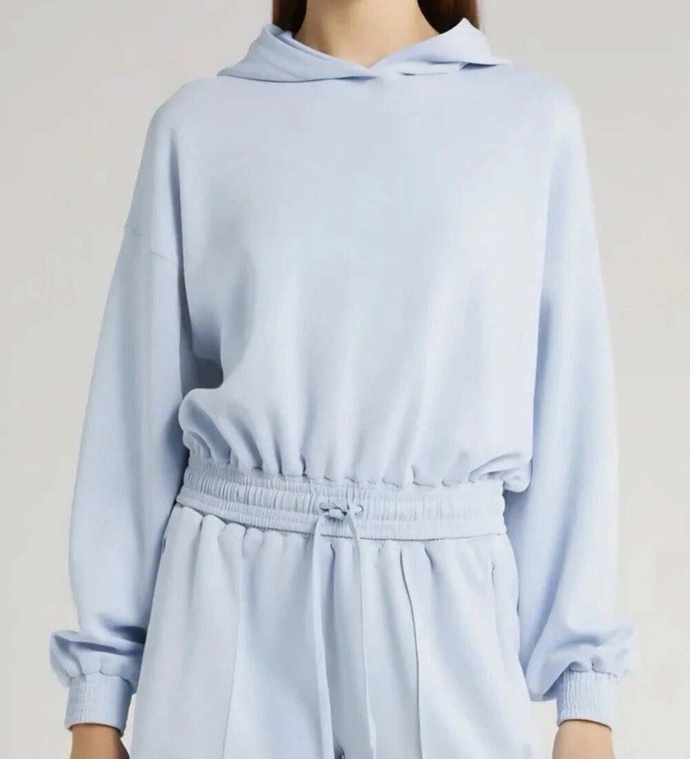 Sweaty Betty Sand Wash Coud Weight Crop Hoodie Breeze Blue Women’s Size Large